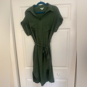 Moss Green Women's Dress with Tie Belt